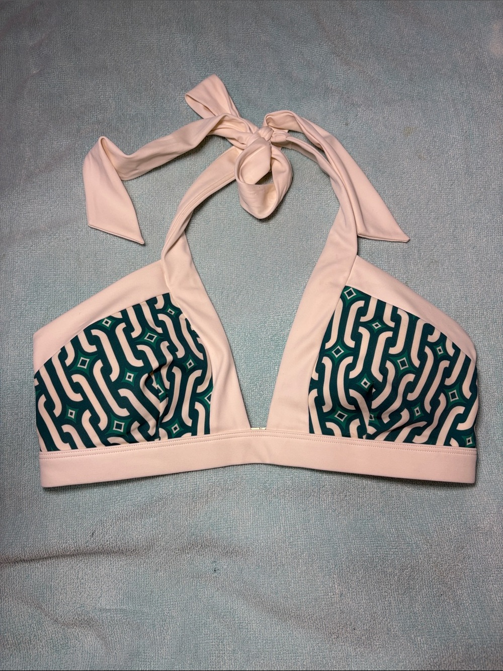 Boden Ithaca Halter Swimsuit Swim geometric green Bikini Top 6